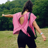 Women's beautiful back sports yoga T-shirt loose casual breathable - V.I.P Digital Presence