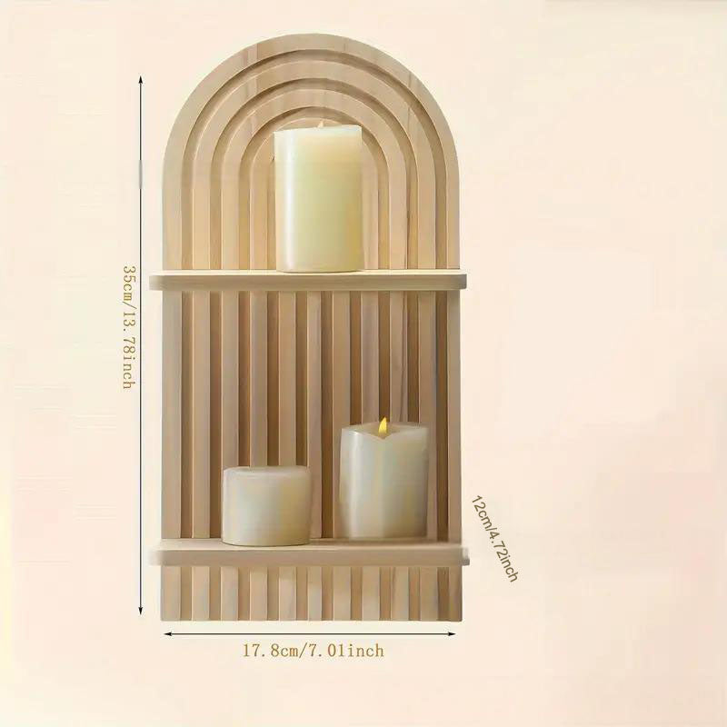 Bohemian style wooden arched wall hanging double layered candlestick vase suitable for decorating living room and bedroom walls - V.I.P Digital Presence