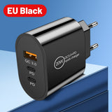 Cargador de teléfono móvil USB+2PD tipo C con múltiples puertos para viajes