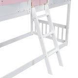 Twin over Twin House Bunk Bed with Roof , Window, Window Box, Door , with Safety Guardrails and Ladder, Pink/White - V.I.P Digital Presence