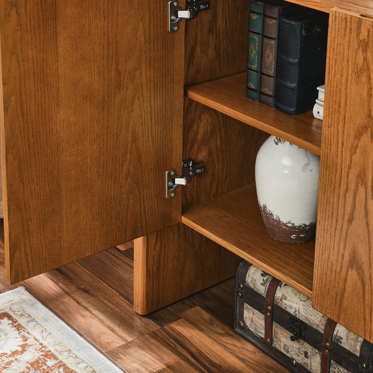 Walnut colored side panels, buffet cabinet with storage, 33.9 inches x 15 inches x 31.5 inches - V.I.P Digital Presence