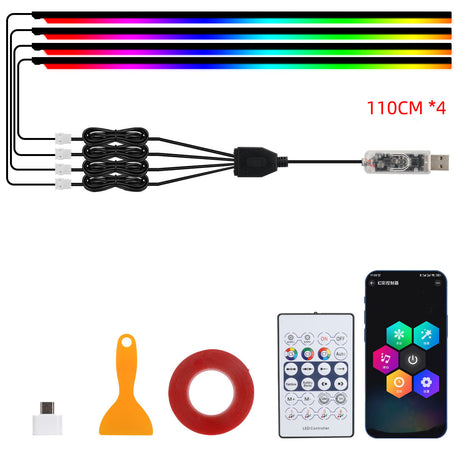 10 in 1 Car LED Acrylic Light Strip RGB Symphony Auto Interior Strip Lights Remote/APP Control Decorative Atmosphere Lamp - V.I.P Digital Presence