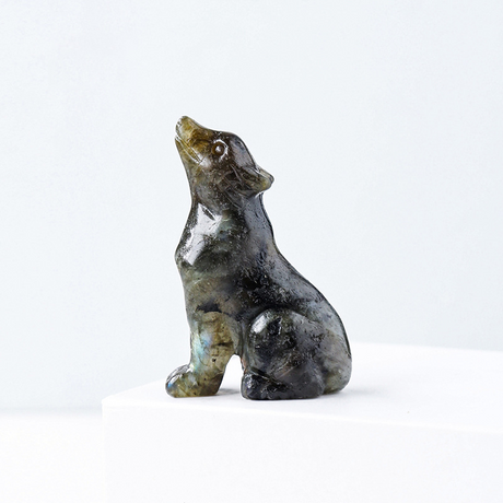 Natural crystal wolf cub carving piece, crystal animal raw stone, mineral specimen, home decoration ornament - V.I.P Digital Presence