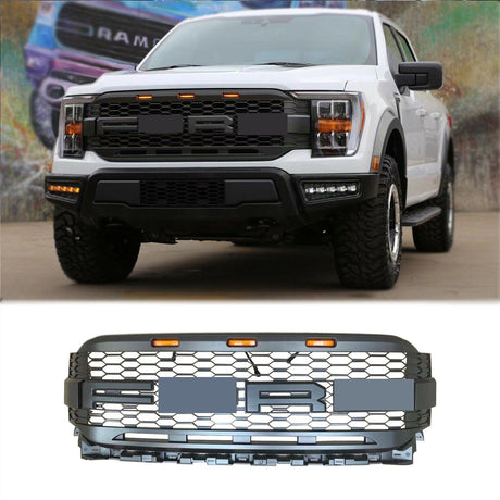 Grill For 2021 2022 2023 Ford f150 Raptor Grill Replacement W/LED Lights & Letters Matte Black - V.I.P Digital Presence