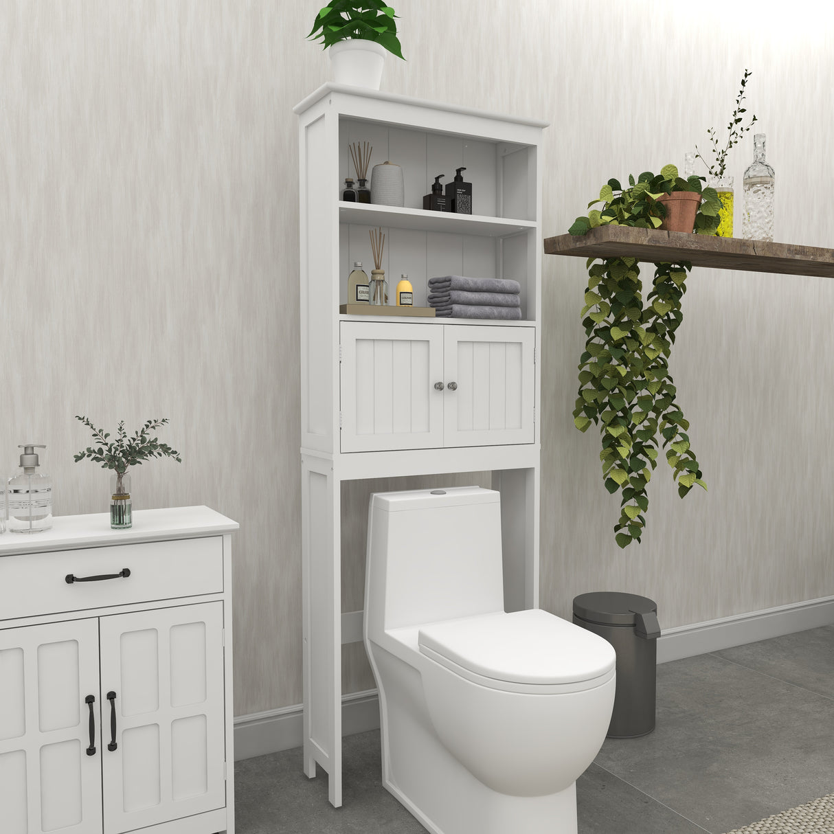 Over The Toilet Rack 2 -Tier Toilet Bathroom Spacesaver Storage Shelf with 2 Doors Wood Storage Organizer Cabinet - V.I.P Digital Presence