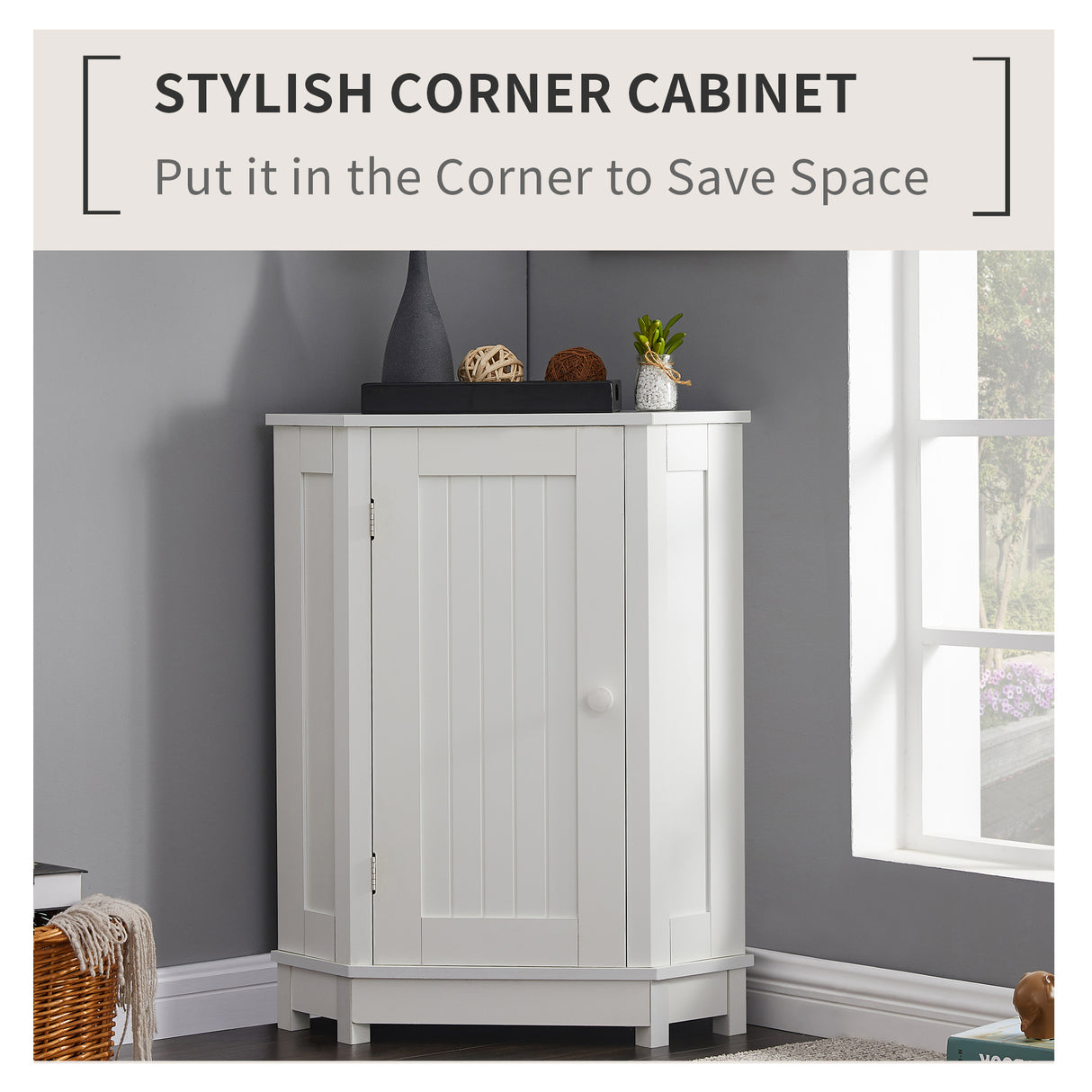 White Bathroom Cabinet Triangle Corner Storage Cabinet with Adjustable Shelf Modern Style MDF Board - V.I.P Digital Presence
