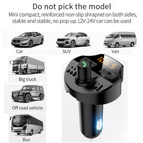 Car Fm Transmitter Bluetooth 5.0 Car Mp3 Player Modulator Adapter Battery Voltage TF Card Hands-free Dual USB Smart Chip T66 - V.I.P Digital Presence