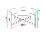 33"Modern Thread Design Round Coffee Table MDF Table Top with Cross Legs Metal Base