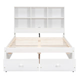 Full Size Platform Bed with Storage Headboard, Charging Station and 2 Drawers White