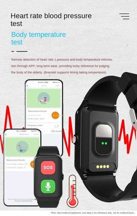 A70 Elderly GPS Positioning Watch Locator With Heart Rate Measurement Body Temperature Smart Bracelet - V.I.P Digital Presence