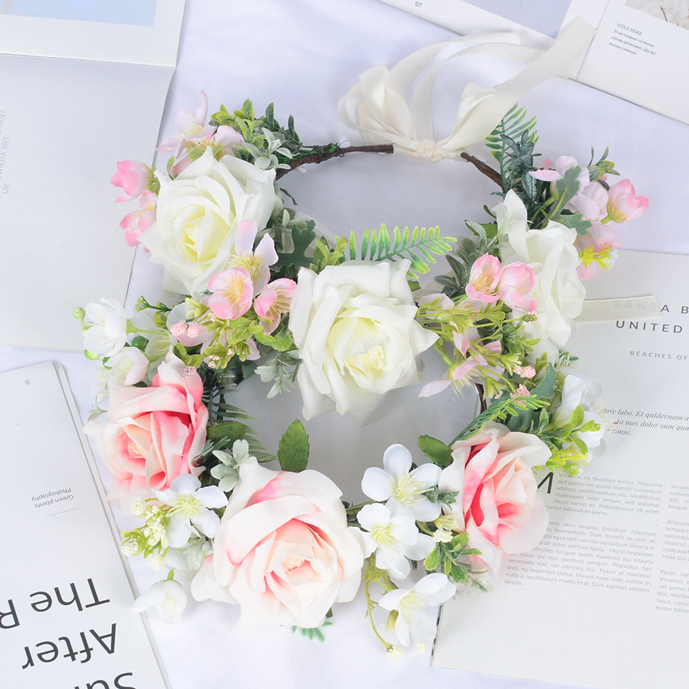 Super Fairy Girl Bride Scenic Area Photography Flower Wreath Hair Accessories Handmade Silk Flower Wreath Headwear - V.I.P Digital Presence