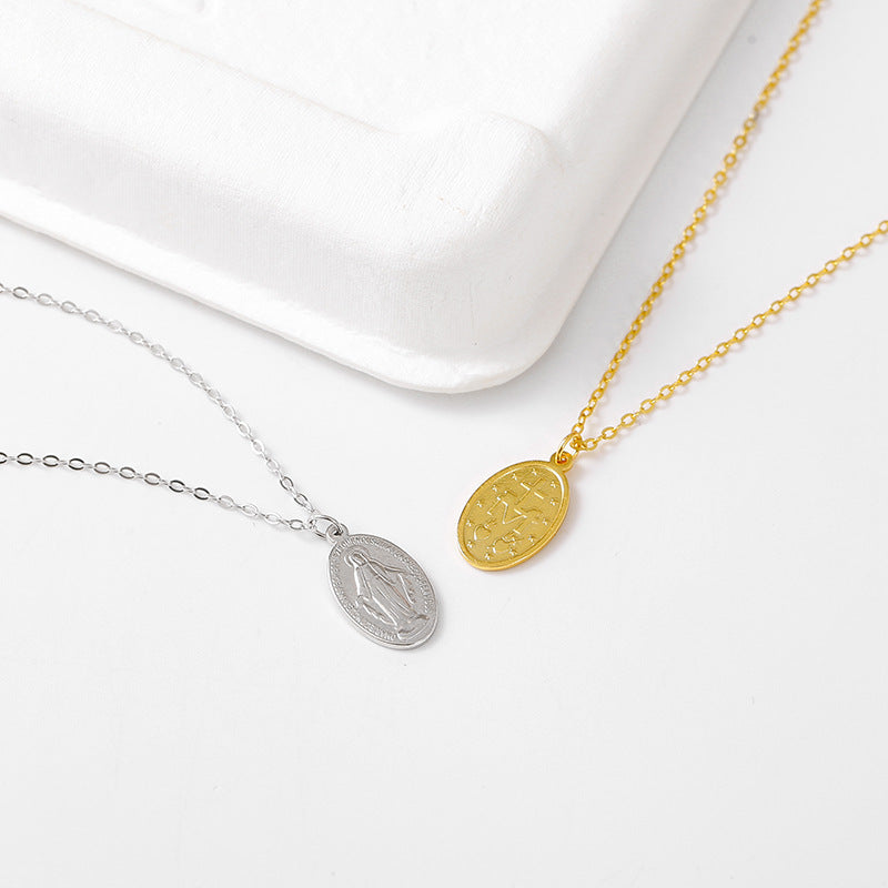 Gilded Virgin Mary necklace for women 925 sterling silver Virgin Mary coin collarbone chain - V.I.P Digital Presence