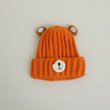 Gorro de punto cálido para niños de otoño e invierno, bonito gorro de lana de color caramelo con forma de oso, gorro cálido coreano para bebés, para hombres y mujeres, tendencia