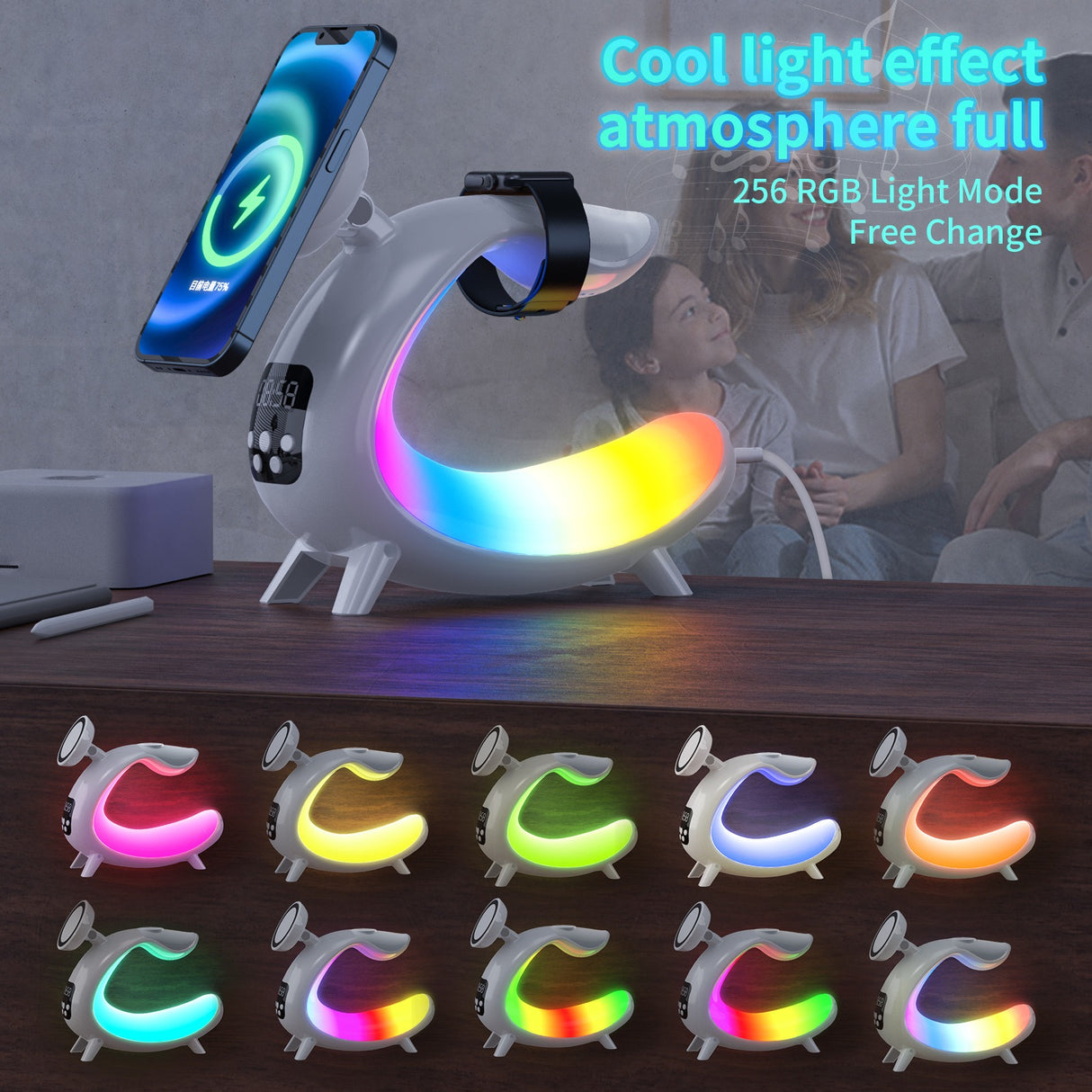 Wireless Charger For Mobile Phone Headphone Wireless Charger Power Bank With Clock Audio And Nigh Light 6 In 1 Charging - V.I.P Digital Presence