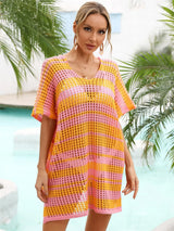 Tassel Openwork Striped V-Neck Cover Up - V.I.P Digital Presence