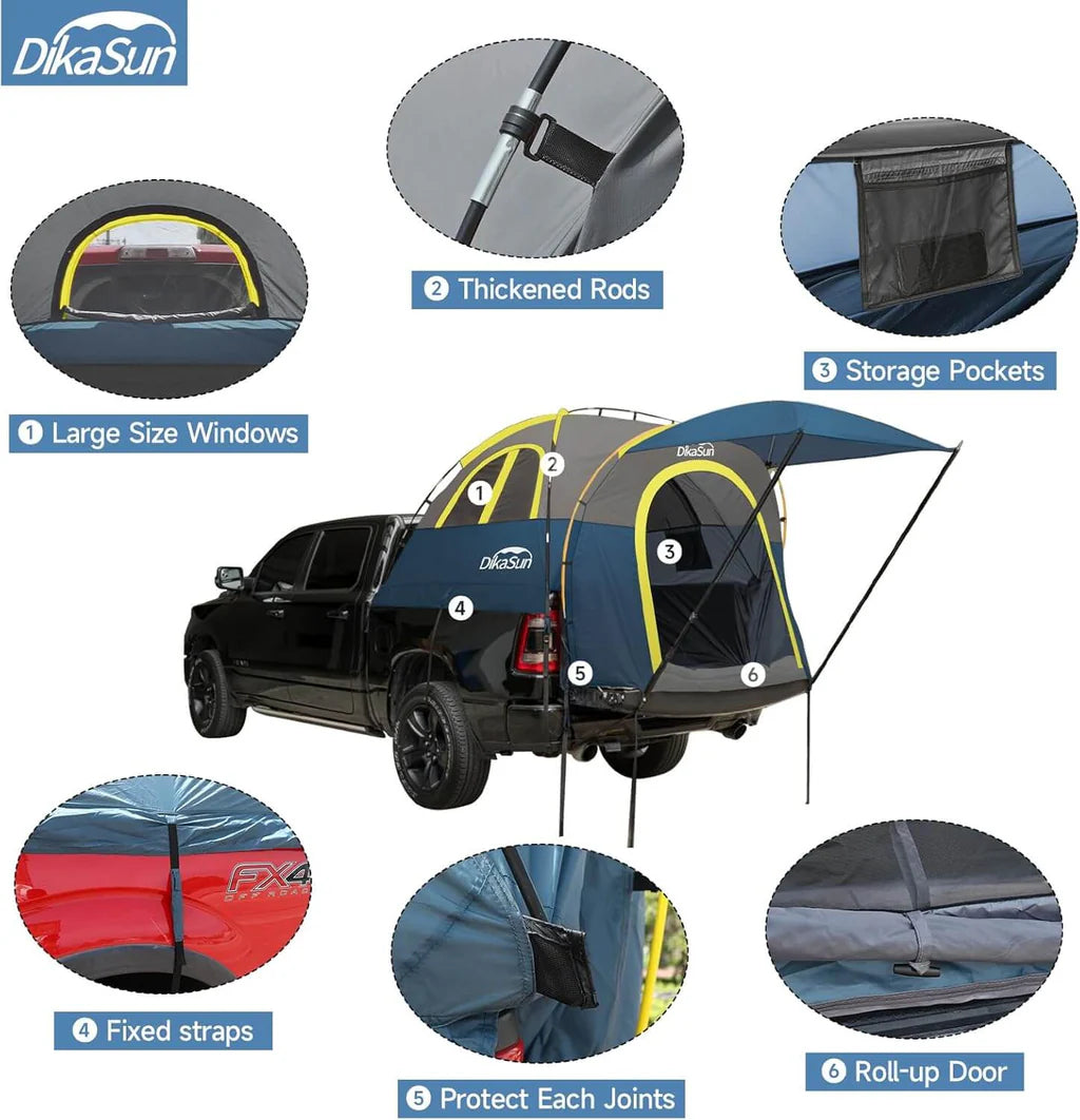 5.5-6.7ft Pickup Truck Bed Tent with Awining Navy - V.I.P Digital Presence