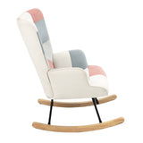 Rocking Chair with ottoman, Mid Century Fabric Rocker Chair with Wood Legs and Patchwork Linen for Livingroom Bedroom - V.I.P Digital Presence