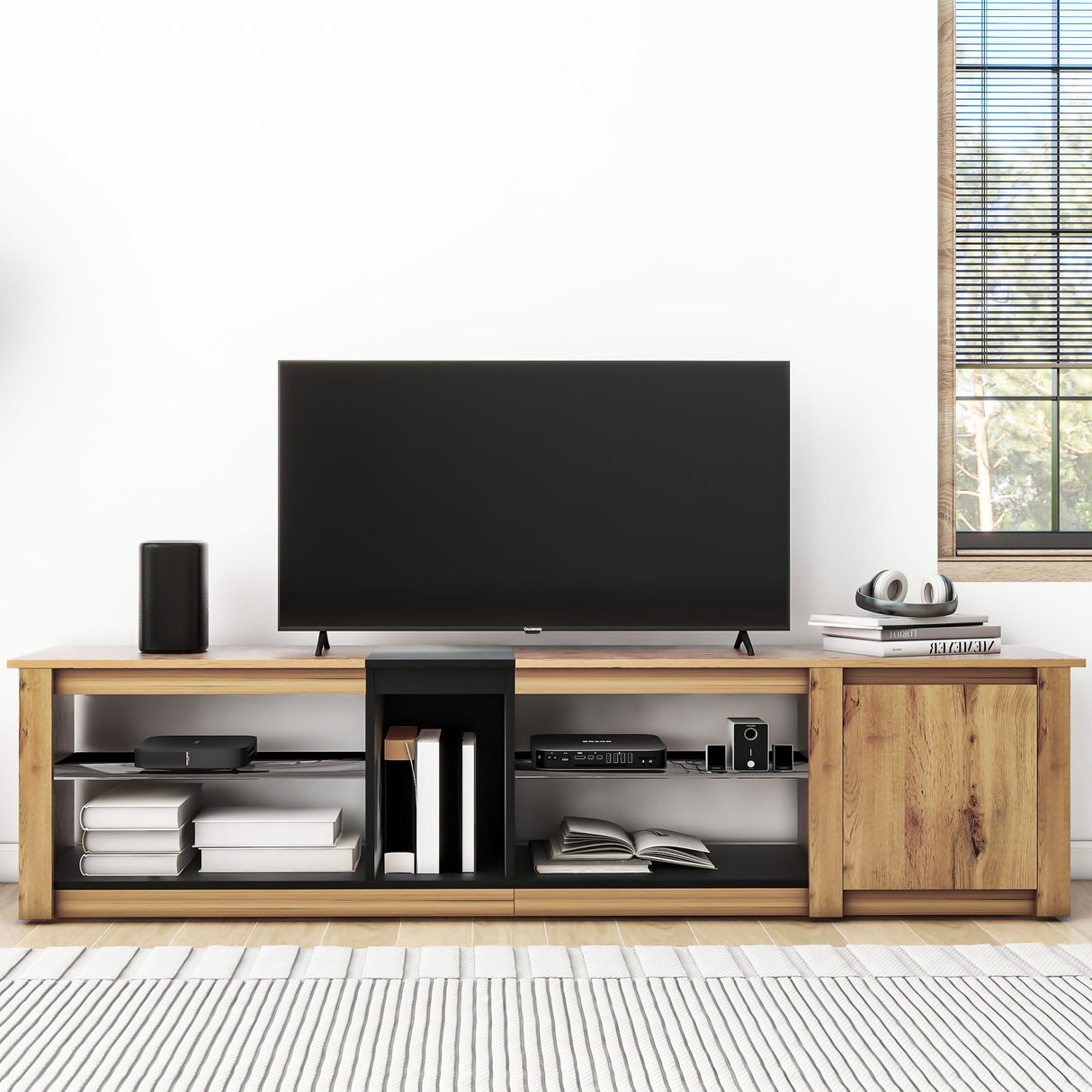 ModernTV stand suitable for TVs under 80 inches, media console with multifunctional storage, and LED lights - V.I.P Digital Presence