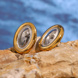 Stainless steel color blocked oval earrings fashionable and versatile titanium steel earrings - V.I.P Digital Presence