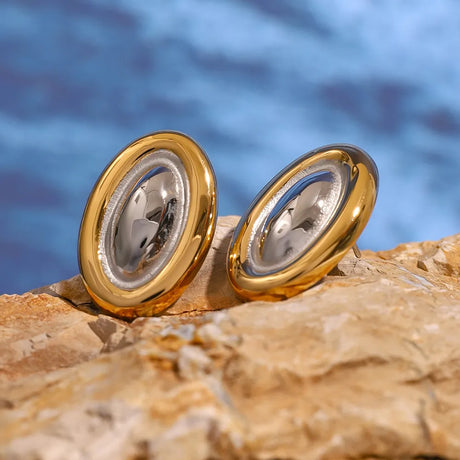 Stainless steel color blocked oval earrings fashionable and versatile titanium steel earrings - V.I.P Digital Presence
