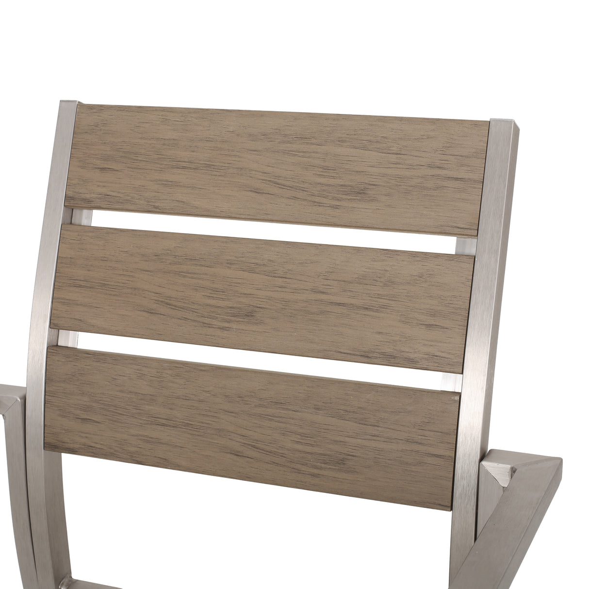Outdoor Modern Aluminum Dining Chair with Faux Wood Seat (Set of 2), Natural and Silver - V.I.P Digital Presence