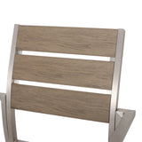 Outdoor Modern Aluminum Dining Chair with Faux Wood Seat (Set of 2), Natural and Silver - V.I.P Digital Presence