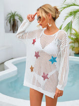 Sequin Star Round Neck Long Sleeve Cover Up - V.I.P Digital Presence