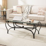 Tempered glass surface 3-piece coffee table decoration rectangular coffee table with 2 square end tables (country black) - V.I.P Digital Presence