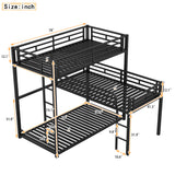 L-shaped Metal Triple Twin Size Bunk Bed, Black - V.I.P Digital Presence