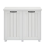 Two room inclined garbage bin, anti pet kitchen garbage bin with cutting board, independent laundry sorting cabinet, white - V.I.P Digital Presence