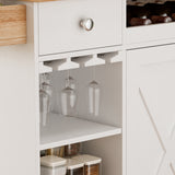 44 Inch Kitchen Island Cart with Solid Wood Top, Wine Storage, Spice Rack, Towel Rack, Wine Glass Holder White & Oak - V.I.P Digital Presence