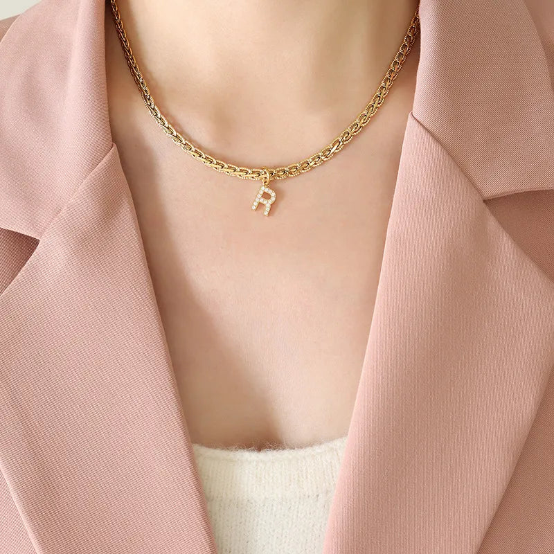 Brass Inlaid Zircon Letter Pendant Necklace - V.I.P Digital Presence