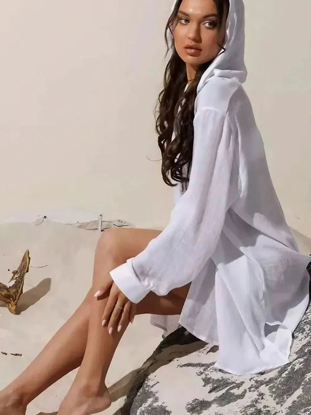 Button Down Hooded Cover-Up - V.I.P Digital Presence