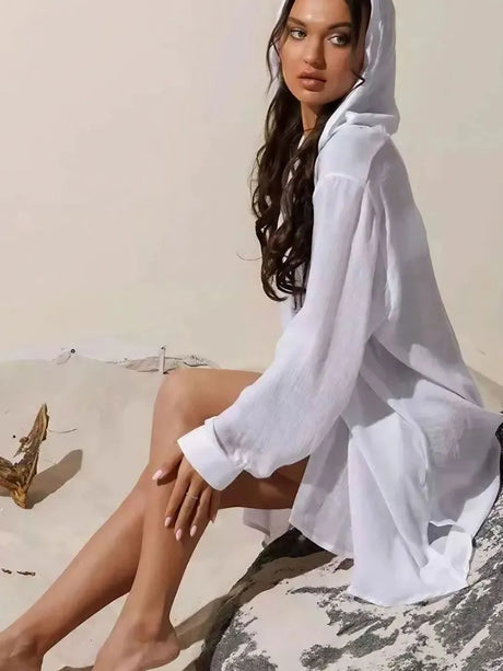 Button Down Hooded Cover-Up - V.I.P Digital Presence