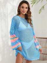 Openwork Contrast Long Sleeve Cover-Up - V.I.P Digital Presence