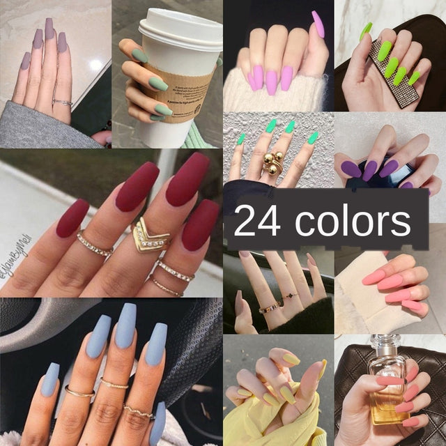 Nail Art Fake Nails Stiletto Tips Clear Press on Long False with Glue Coffin Stick Display Full Cover Artificial Designs Matte - V.I.P Digital Presence