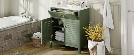 30-Inch Bathroom Vanity with Ceramic Sink Combination, Ample Storage - Features 1 Pullout and Multifunctional Shelf Dividers - V.I.P Digital Presence