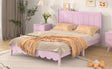 Full Size Wood Platform Bed Frame, Retro Style Bed with Rectangular Headboard,No Need Box Spring,Pink - V.I.P Digital Presence
