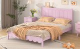 Full Size Wood Platform Bed Frame, Retro Style Bed with Rectangular Headboard,No Need Box Spring,Pink - V.I.P Digital Presence