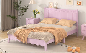 Full Size Wood Platform Bed Frame, Retro Style Bed with Rectangular Headboard,No Need Box Spring,Pink - V.I.P Digital Presence