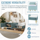 Modern Shoe Storage Bench with Hidden Storage and Upholstered Cushions for Bedside, Living Room and Entryway (Tiffany Blue) - V.I.P Digital Presence
