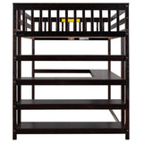 Full Size Loft Bed with Storage Shelves and Under-bed Desk  Espresso