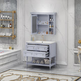 36'' Bathroom Vanity with Medicine Cabinet, Modern Mirror Cabinet with Adjustable Shelf, Bathroom Storage Cabinet with 4 Drawers - V.I.P Digital Presence