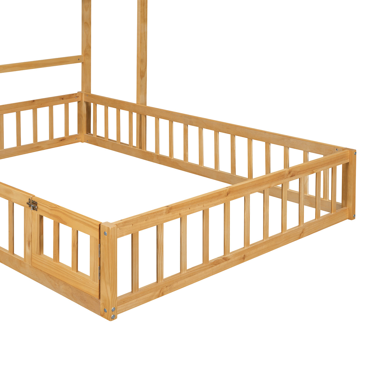 Wooden Full Size Children's Bed with Detachable Headboard and Integrated Clothes Drying Rack, Natural - V.I.P Digital Presence