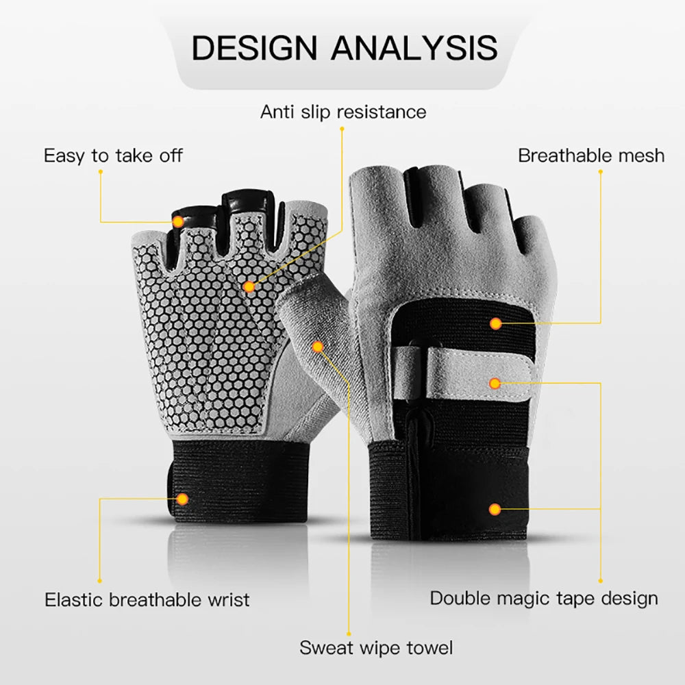 Guantes deportivos de levantamiento de pesas para hombres y mujeres, guantes de medio dedo antideslizantes con absorción de impactos para entrenamiento de ciclismo al aire libre