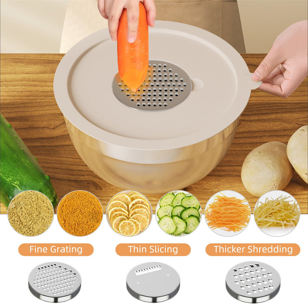 Stainless Steel Mixing Bowl with Lid, Thickened, Multi-functional: Beating, Grating, Stirring, Baking, Salad, Dough Making - V.I.P Digital Presence