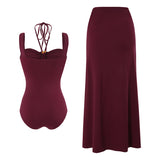 Strap decoration hollow neck hanging strap one-piece swimsuit women's long skirt set - V.I.P Digital Presence