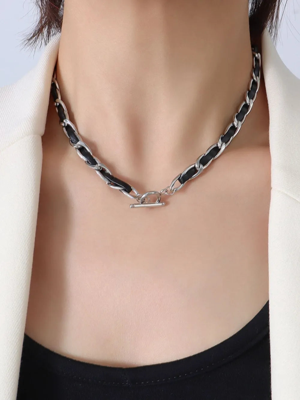 Hip hop design neck chain titanium steel plated 18k real gold leather rope necklace - V.I.P Digital Presence