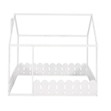 (Slats are not included) Full Size Wood Bed House Bed Frame with Fence for Kids Teens Girls Boys (White ) - V.I.P Digital Presence