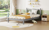 Twin Bed with Column-Decoration Headboard, with Bed Slats,Grey - V.I.P Digital Presence